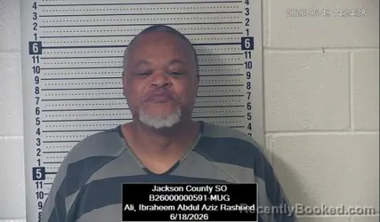 Mugshot of Ibraheem Abdul Aziz Rasheed Ali booked in Jackson County, Kansas on June 18, 2026