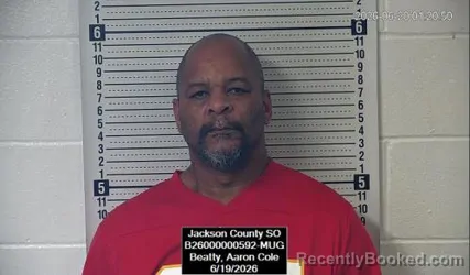 Mugshot of Aaron Cole Beatty booked in Jackson County, Kansas on June 19, 2026