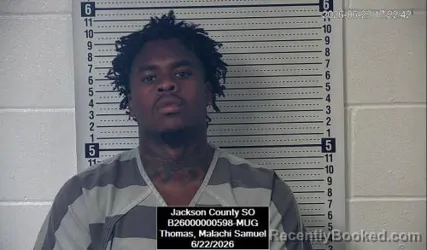 Mugshot of Malachi Samuel Thomas booked in Jackson County, Kansas on June 22, 2026
