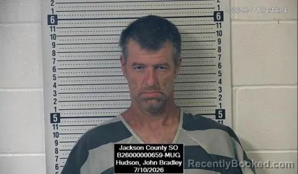 Mugshot of John Bradley Hudson booked in Jackson County, Kansas on July 10, 2026