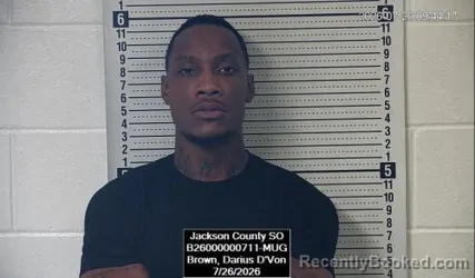 Mugshot of Darius D’Von Brown booked in Jackson County, Kansas on July 26, 2026