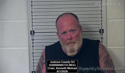 Mugshot of Kenneth Michael Crain booked in Jackson County, Kansas on August 1, 2026