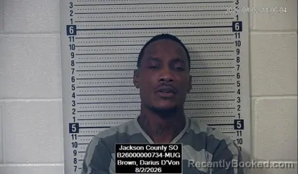 Mugshot of Darius D’Von Brown booked in Jackson County, Kansas on August 2, 2026