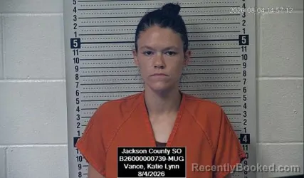 Mugshot of Katie Lynn Vance booked in Jackson County, Kansas on August 4, 2026