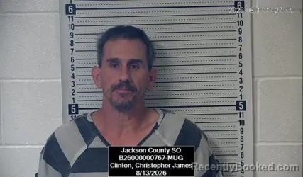 Mugshot of Christopher James Clinton booked in Jackson County, Kansas on August 13, 2026