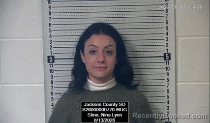 Mugshot of Nina Lynn Stine booked in Jackson County, Kansas on August 13, 2026