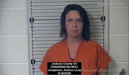 Mugshot of Andrea Leray Josephsen booked in Jackson County, Kansas on August 18, 2026