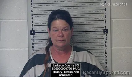 Mugshot of Teresa Ann Mallory booked in Jackson County, Kansas on August 18, 2026