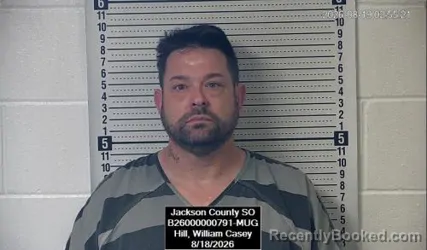 Mugshot of William Casey Hill booked in Jackson County, Kansas on August 18, 2026