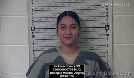Mugshot of Angela Banegas Medina booked in Jackson County, Kansas on August 19, 2026
