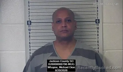 Mugshot of Michael Dion Whayne booked in Jackson County, Kansas on August 20, 2026