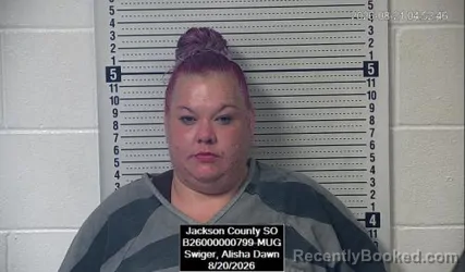 Mugshot of Alisha Dawn Swiger booked in Jackson County, Kansas on August 20, 2026