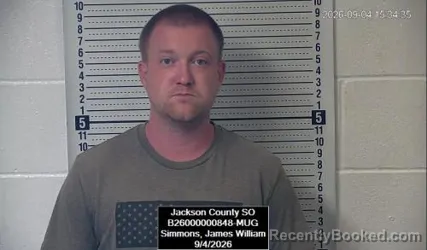 Mugshot of James William Simmons booked in Jackson County, Kansas on September 4, 2026
