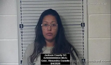Mugshot of Alexandria Danielle Grier booked in Jackson County, Kansas on September 4, 2026