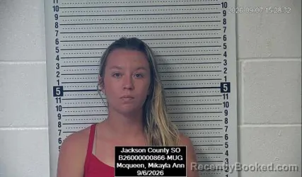 Mugshot of Mikayla Ann Mcqueen booked in Jackson County, Kansas on September 6, 2026