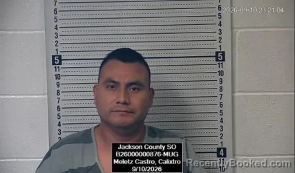 Mugshot of Calixtro Meletz Castro booked in Jackson County, Kansas on September 10, 2026