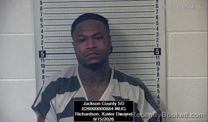 Mugshot of Xavier Dwayne Richardson booked in Jackson County, Kansas on September 15, 2026