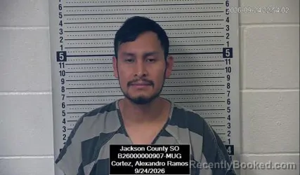 Mugshot of Alexandro Ramos Cortez booked in Jackson County, Kansas on September 24, 2026