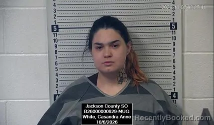 Mugshot of Casandra Anne White booked in Jackson County, Kansas on October 6, 2026