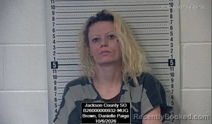 Mugshot of Danielle Paige Brown booked in Jackson County, Kansas on October 6, 2026