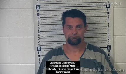 Mugshot of Dustin Dean Erik Ribordy booked in Jackson County, Kansas on October 22, 2026