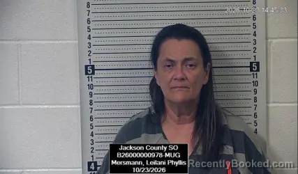 Mugshot of Leilani Phyllis Mersmann booked in Jackson County, Kansas on October 23, 2026