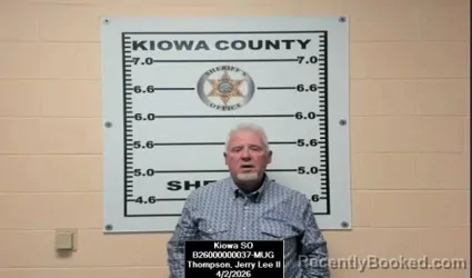 Mugshot of Jerry Lee Thompson booked in Kiowa County, Kansas on April 2, 2026