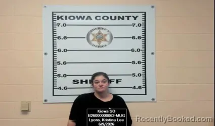 Mugshot of Kristina Lee Lyons booked in Kiowa County, Kansas on June 9, 2026