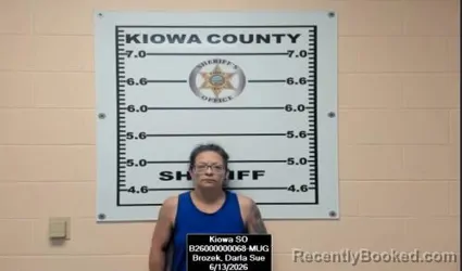 Mugshot of Darla Sue Brozek booked in Kiowa County, Kansas on June 13, 2026