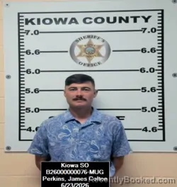 Mugshot of James Colton Perkins booked in Kiowa County, Kansas on June 23, 2026