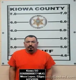 Mugshot of Edger Meza Lopez booked in Kiowa County, Kansas on June 23, 2026