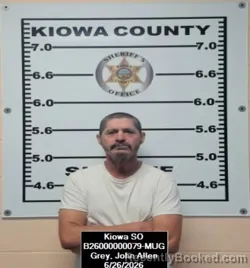 Mugshot of John Allen Grey booked in Kiowa County, Kansas on June 26, 2026