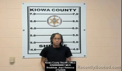 Mugshot of Joyci Rebecca Bradshaw booked in Kiowa County, Kansas on July 15, 2026