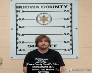 Mugshot of Eric Mathew Daniel booked in Kiowa County, Kansas on August 17, 2026