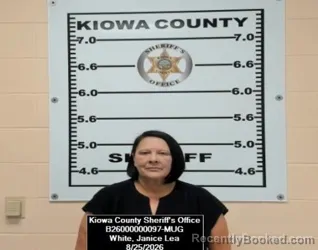 Mugshot of Janice Lea White booked in Kiowa County, Kansas on August 25, 2026