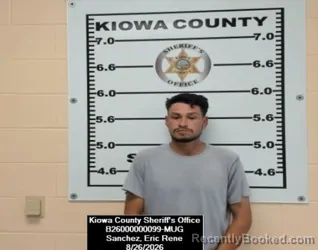 Mugshot of Eric Rene Sanchez booked in Kiowa County, Kansas on August 26, 2026