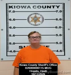Mugshot of Heidi Hogate booked in Kiowa County, Kansas on October 11, 2026