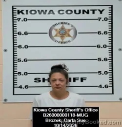 Mugshot of Darla Sue Brozek booked in Kiowa County, Kansas on October 14, 2026