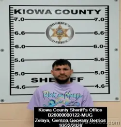 Mugshot of Gerson Geovany Berrios Zelaya booked in Kiowa County, Kansas on October 22, 2026