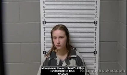 Mugshot of Jazmynn Alexandria Juarez booked in Montgomery County, Kansas on April 4, 2026