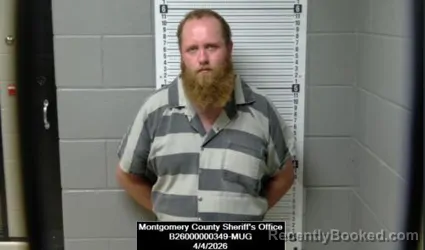 Mugshot of Tyler Blaze Privitt booked in Montgomery County, Kansas on April 4, 2026