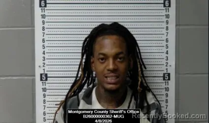 Mugshot of Deontrey Montriel Hadley booked in Montgomery County, Kansas on April 8, 2026