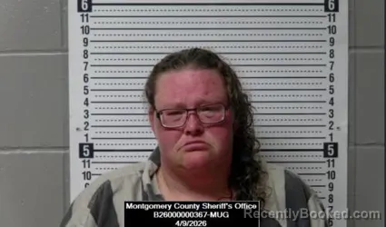 Mugshot of Sarah Lynn Bolinger booked in Montgomery County, Kansas on April 9, 2026