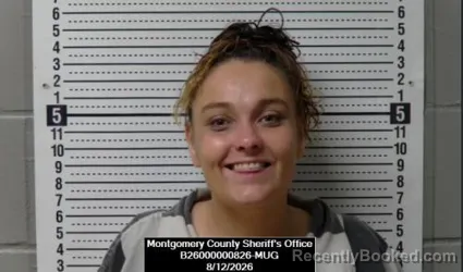 Mugshot of Kacee Nicole Kirk booked in Montgomery County, Kansas on August 12, 2026