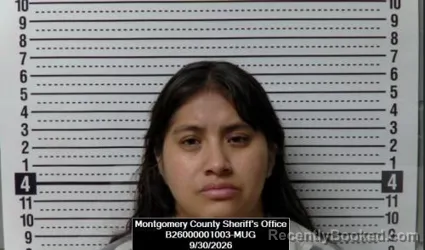 Mugshot of Maria Victoria Francisco Jimenez booked in Montgomery County, Kansas on September 30, 2026