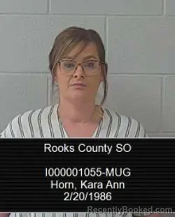 Mugshot of Kara Ann Horn booked in Rooks County, Kansas on April 8, 2026