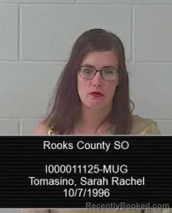Mugshot of Sarah Rachel Tomasino booked in Rooks County, Kansas on May 18, 2026