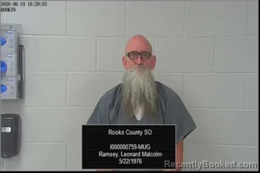 Mugshot of Leonard Malcolm Ramsey booked in Rooks County, Kansas on June 19, 2026
