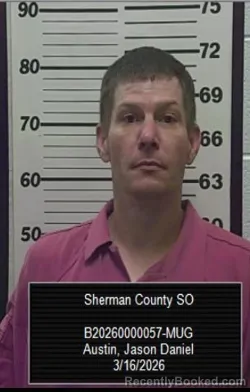 Mugshot of Jason Daniel Austin booked in Sherman County, Kansas on March 16, 2026