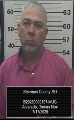 Mugshot of Tomas Noe Alvarado booked in Sherman County, Kansas on July 17, 2026